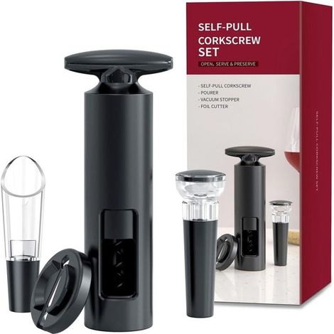 Tire bouchon vin 4 en 1 ouvre bouteille professionnel avec coupe-capsule, verseur à vin, bouchons à vide tire bouchon sommelier (1/5)