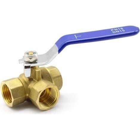 Vanne à 3 Voies,Vanne Bille Laiton 1/2",avec Poignée en acier inoxydable pour la piscine comme robinet ou comme distributeur (DN15)dengyank (1/5)