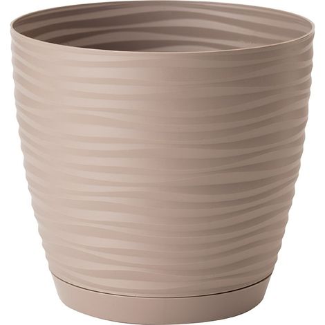 Sahara Petit 17 Blumentopf mit Untersetzer, beige, FORM-KUNSTSTOFF
