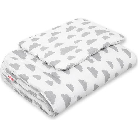 Set biancheria da letto per neonato con imbottitura, 2 pezzi, 75x100cm, nuvole grigie (1/2)