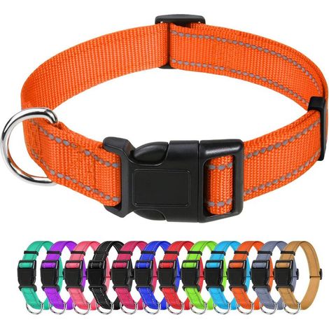 Collar para perro, ajustable, clásico, de nailon reflectante, adecuado para perros medianos, color naranja, 2,5 cm de ancho. (1/5)