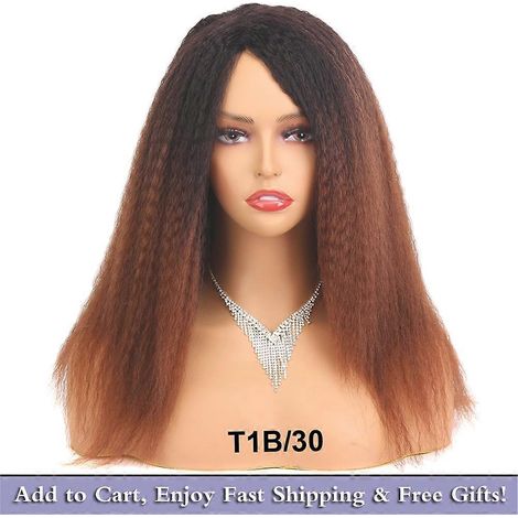 Perruque synthétique Yaki noire lisse et crépue de 35,5 cm (14 pouces) pour femme, cheveux naturels, blonde/brune/roux, haute qualité.