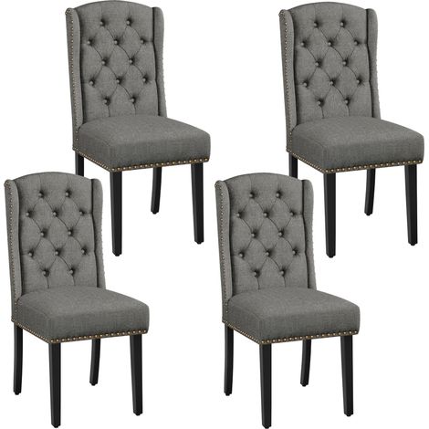 Yaheetech Set 4 Sedie Sala da Pranzo Tessuto Moderne Imbottite Eleganti Gambe in Legno Massello Schienale Alto Cachi (1/5)