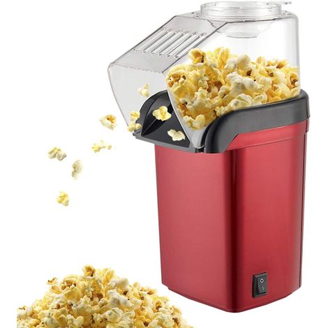 máquina de palomitas de maíz, 1200 W, sin aceite, aire caliente, roja, para el hogar o fiestas. (1/5)