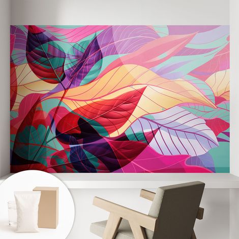Tapete Vliestapete mit Kleber- abwaschbar - Raumgestaltung Schlafzimmer Wohnzimmer Tapete Abstrakte Blätter 104x70 cm (1/5)