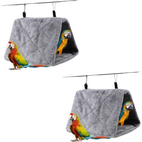 Hamaca de felpa para pájaros de 2 piezas, Tienda colgante, Cálida y suave, Casita cálida para pájaros, loros y agapornis, Gris (1/5)