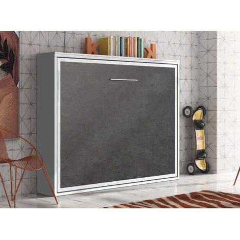 Lit escamotable horizontal 90x200 Valeria - Pieds synchronisés-Coffrage Gris anthracite-Façade Gris anthracite (1/5)
