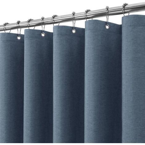 Rideau de Douche Lin avec Anneaux en Métal Imperméable Anti-Moisissures Polyester Tissu Rideau Salle de Bain Lourd pour Baignoire Cabine de Douche - 180x200CM (Bleu Marine) (1/5)