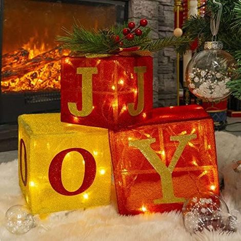 Boîte Cadeau Éclairée - 60 LED Blanc Chaud - Pour Décoration Intérieure Extérieure Noël - Lot de 3 Tailles Différentes (1/5)