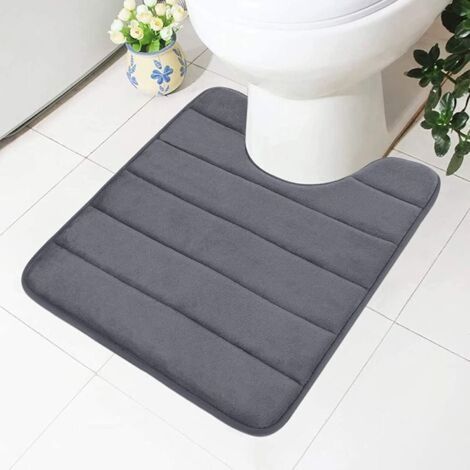 Tapis de toilette en mousse à mémoire de forme antidérapant avec découpe 50 x 40 cm, absorbant, lavable pour WC, gris foncé (1/5)