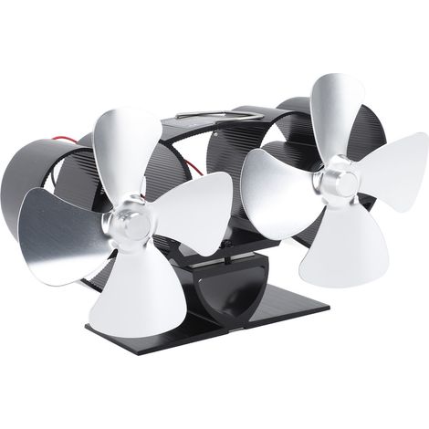 Ventilateur de poêle à double tête en alliage d'aluminium, alimenté par la chaleur, 4 pales, argent. (1/5)