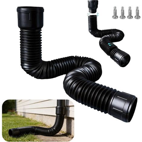 Rallonge de Gouttière, 80/100MM Extension de Descente Pluviale Flexible pour Tuyaux, Extensions Rondes pour Descentes Extérieures et Sorties de Gouttières, Noir (1/5)
