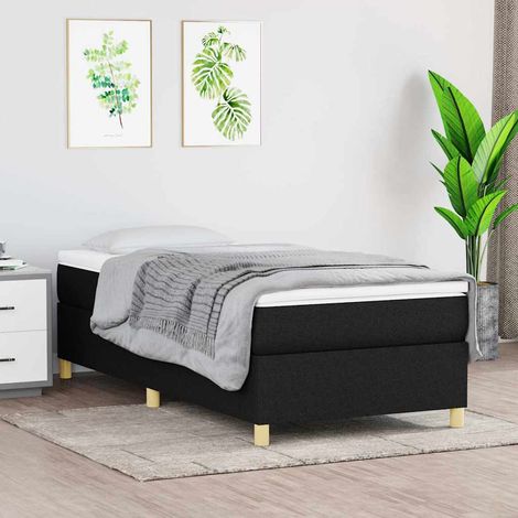 Cama box spring con colchón tela negro 80x200 cm (1/5)