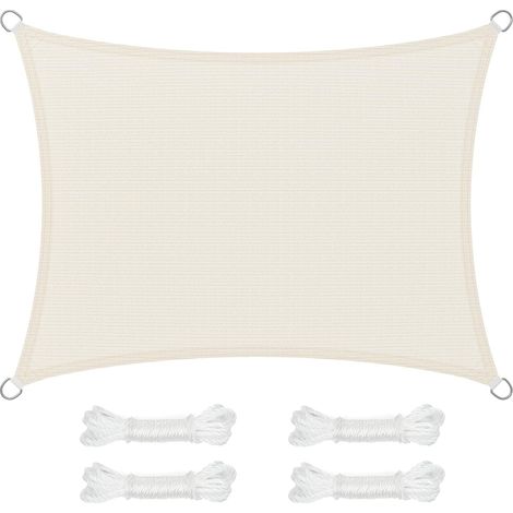 Sonnensegel 3 x 4 m, Sonnenschutz aus HDPE-Gewebe, atmungsaktiv, wasserdurchlässig, für Terrasse, Garten, Balkon, Camping, rechteckig, konkav, 2 m Seile, Beige GSS34IVV1