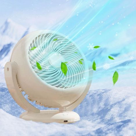 Petit ventilateur de bureau silencieux USB rechargeable, 3 vitesses, fixation murale, réglable 180°,Blanc (1/5)