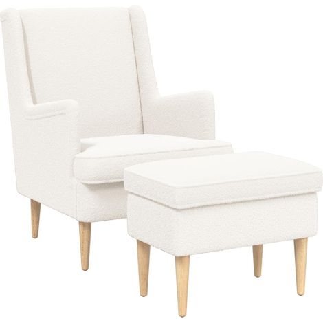 Sessel mit Fußhocker 2 stk. Creme Bouclé vidaXL (1/5)