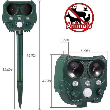 Répulsif à renards à ultrasons – Énergie solaire – Étanche – Capteur infrarouge – Protection jusqu'à 9 mètres – Andiamo