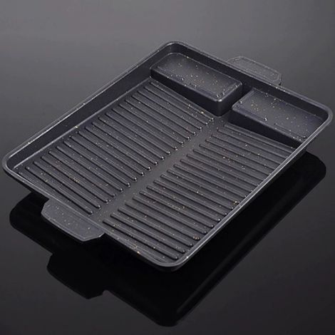 Plats de cuisson carrés pour barbecue domestique, antiadhésifs, en pierre de Maifan, pour réchaud à cartouche, barbecue d'extérieur, sans fumée, revêtement de style coréen (2638cm, bon revêtement) (1/5)