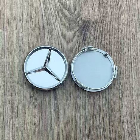 Satz mit 4 Radnabenkappen (60 mm) für Mercedes CE-Klasse GLK GLC CLS ML ABR, 75 Dreieckiges Radnabenemblem im neuen Design, 4 Stück, silberfarben
