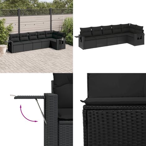6-tlg. Garten-Sofagarnitur mit Kissen Schwarz Poly Rattan - Gartensorte - Gartenmöbelset - PE-Rattan Möbel - Outdoor Lounge Set - Balkonmöbel - Home & Living