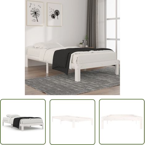 The Living Store Massivholzbett Weiß Kiefer 100x200 cm - Holzbett - Singlebett - Kiefernbett - Weißes Bett - Bettgestell (1/5)