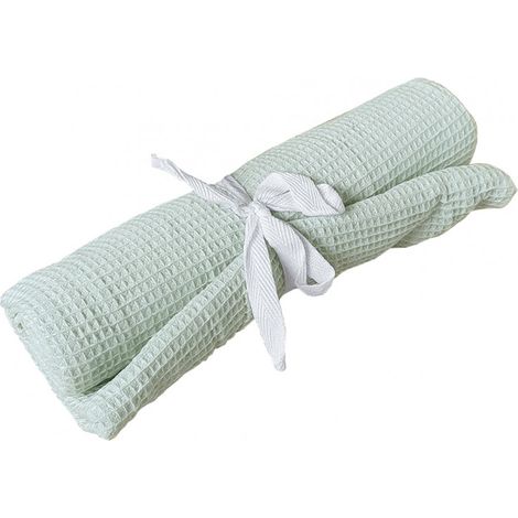 Chemin de table en coton et lin vert clair 45 x 150 cm - CUADRO 8948 (1/2)