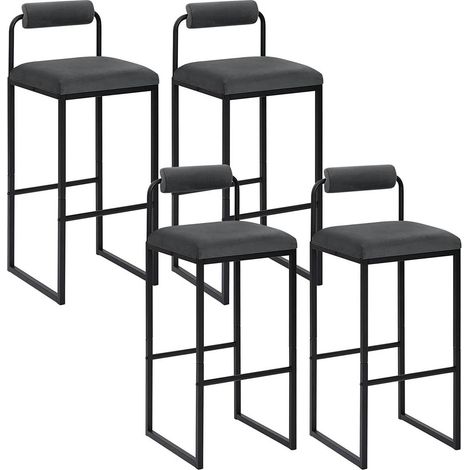 WOLTU 4X Barhocker mit Fußstütze, Hochstuhl mit Rückenlehne, Samthocker mit Polsterung, Polsterhocker aus Metall, ergonomischer Hocker, Dunkelgrau (1/5)