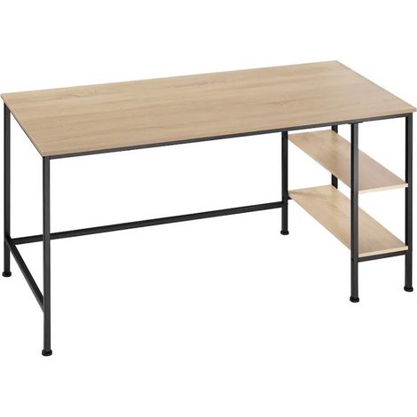 Table de bureau 2 étagères style industriel et loft en bois clair 140 cm (1/4)