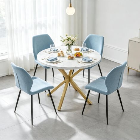 Mesa de comedor redonda Ø 100 cm de madera y acero blanco y dorado para 2-4 personas - CHICFURN (1/5)