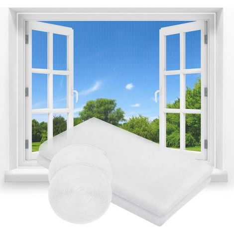 Moustiquaire fenêtre 2 pièces 130x150cm blanc, adaptable, montage facile (1/5)