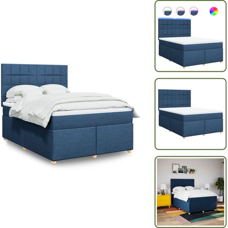 Letto con luci LED - vidaXL Giroletto a Molle con Materasso Blu 140x200 cm in Tessuto - Testiera regolabile