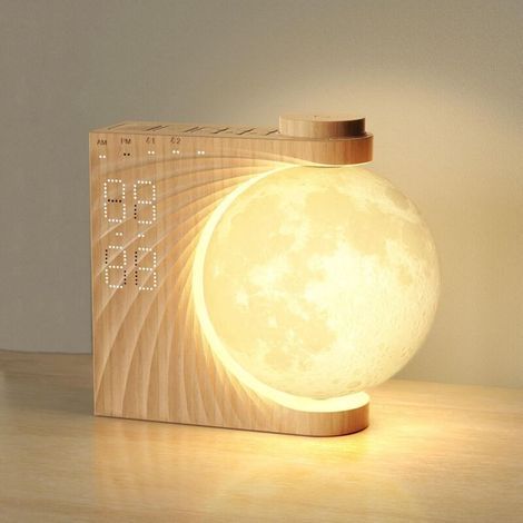 Lámpara de Luna con 2 Despertadores Luminosos, Luz LED para Despertar, Radio, Simulador de Amanecer, Reloj Despertador y Máquina de Sonidos con Lámpara Nocturna de Luna, Función Snooze, Luz de Despert (1/4)