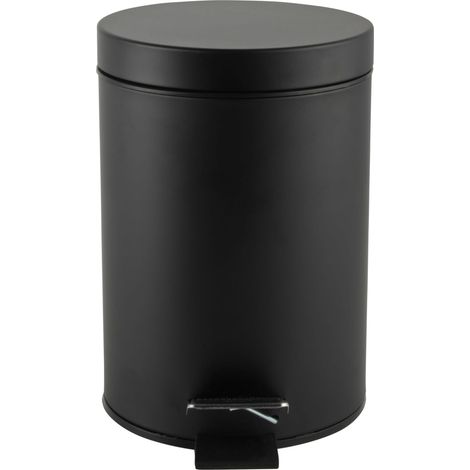 Poubelle à Pédale 3L - Acier Inoxydable Noir - Couvercle - Seau Amovible - Pour Salle de Bain (1/5)