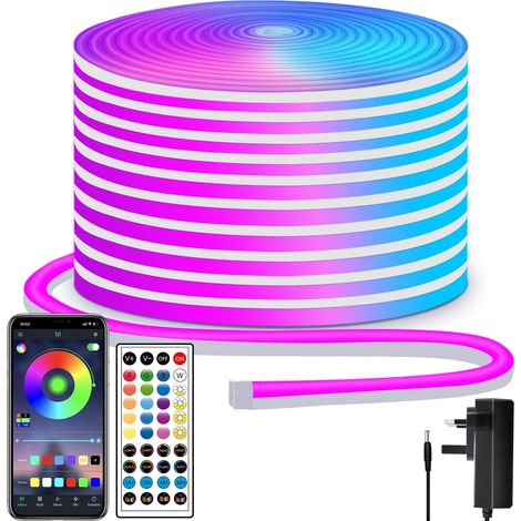Bande lumineuse LED néon 15m - Télécommande/Application - IP65 étanche - Bande LED flexible RVB 24V - Guirlande lumineuse LED néon - Pour la chambre, la décoration de pièce et extérieur (1/5)