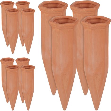 Relaxdays Clay Watering Cones, Set of 12, Plant Irrigation Kit, 1.5 L Bottles, 17 x 5.5 x 5 cm, Terracotta