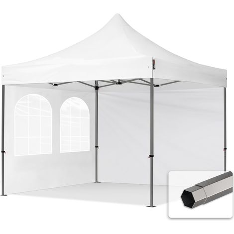 3x3 m Faltpavillon, PREMIUM Stahl 40mm, Seitenteile mit Sprossenfenstern, weiß