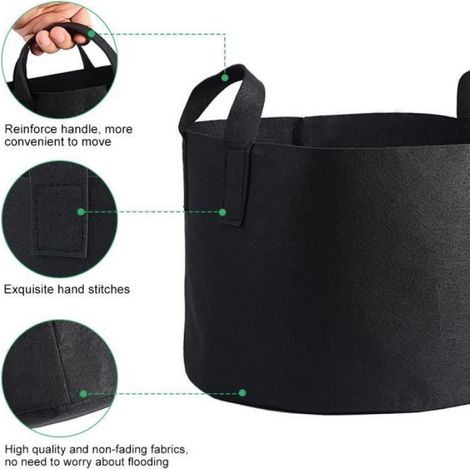 Sac de culture - - 10 Gallons - Feutre - Noir - 28 x 40 cm (1/4)