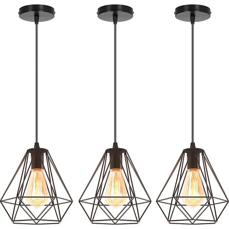 Lot de 3 Lampes Suspensions Moderne 20cm, Élégant Lustre Suspension en Métal Abat-jour Luminaire en Forme de Cage, Noir (1/5)