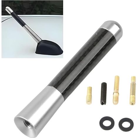 Mât D'antenne Court pour Mini Antenne De Voiture, Antenne Radio Courte en Fibre De Carbone pour Modification De Voiture, Antenne Universelle en Alliage D'aluminium pour Voiture(Argent)