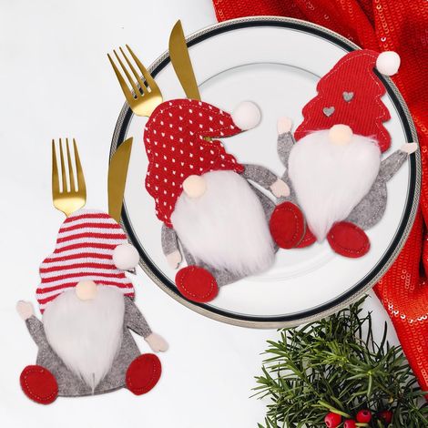 Porte Couverts de Noël, 6 Pièces Sac à Couverts en Feutre Père Noel Paniers à Couvert Decoration de Table Noël, Rouge Couteaux Fourchettes Cuillères Vaisselle Rangement Sacs à Couverts de Dîner Fête (1/5)