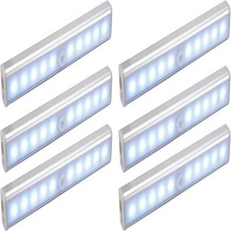 RHG Lot de 6 Lampes 10 LED, Sans Fil, Rechargeable par USB, Aimanté, Détecteur de Mouvement, Portable. Lumière de Placard, Baladeuse de Secours, Veilleuse Enfant, Appoint