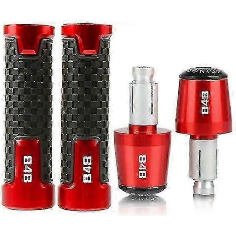 Pour BMW 848 Evo 2007 2008 2009 2010 2011 2012 2013 : Accessoires CNC pour moto 848 : poignées et embouts de guidon (rouges). (1/5)