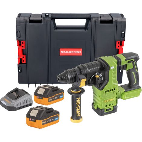 Procraft PHA30bb Trapano a percussione a batteria 20 V 2,8 J SDS plus Brushless + 2x batteria 4,0 Ah + caricabatteria + valigetta portautensili RHINO (1/5)