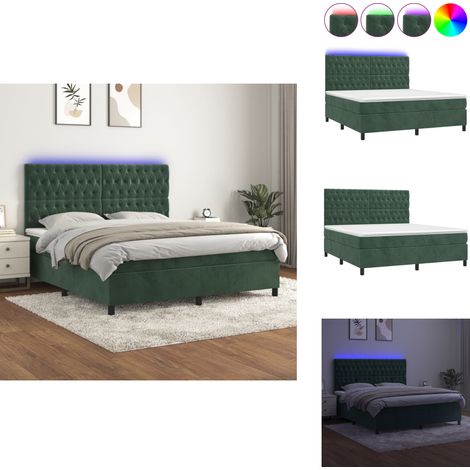 Sommier à lattes de lit matelas et LED Vert foncé 180x200 cm - Lit Capitonné - Lit Design - Lit Avec Éclairage Led - Matelas À Ressorts Ensachés - Tête De Lit Ajustable (1/5)