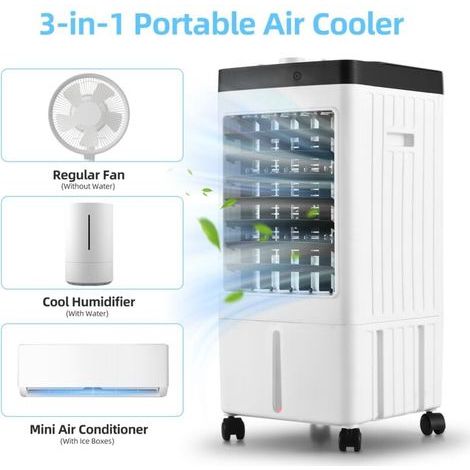 Climatiseur Refroidisseur Mobile, avec 3 Vitesses de Vent Réglables, Humidificateur, Refroidisseur d\'Air Silencieux, Climatisation pour Utilisation Intérieure, Bureau, Chambre, Dortoir — vue 2