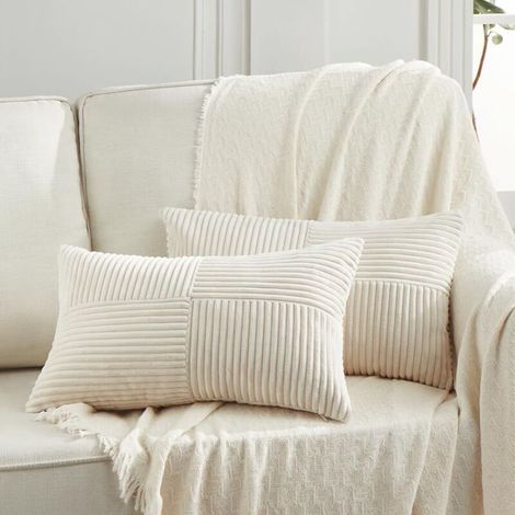 Ensemble de deux taies d'oreiller, 30x50 cm, velours côtelé beige/beige clair, style moderne, convient aux canapés, chambres et lits. (1/3)