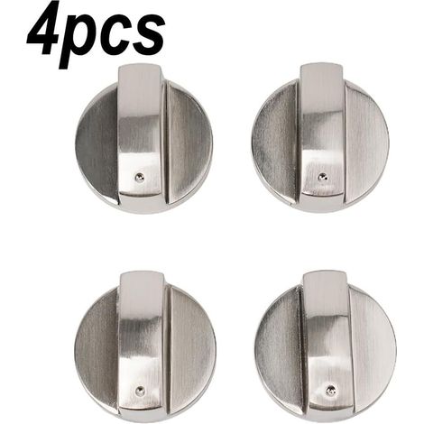 Set mit 4 Gasherdknöpfen, Kochfeldreglern, Ofenschaltern, 6 mm, silberfarbene Zinklegierung, Ersatz für Küchenkochfelder