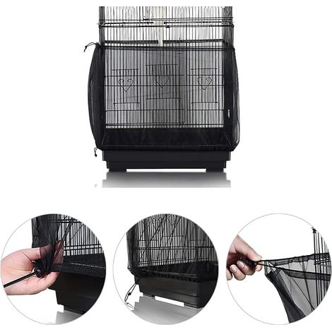 TSHAOUN Housse Cage Oiseau Filet de Protection pour Cage Oiseaux Housses Anti Graine pour Cages à Oiseaux Jupe de Cage à Perroquet Attrape Graine Noir (1/4)