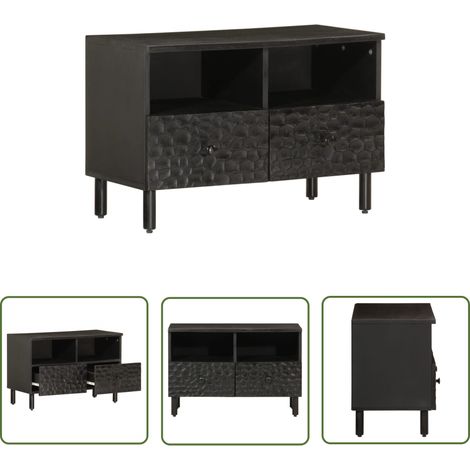 The Living Store Meuble TV noir 70x33x46 cm bois massif de manguier - Meubles Tv - Meuble Tv - Support Tv - Unité Tv - Meuble Salle Séjour (1/5)