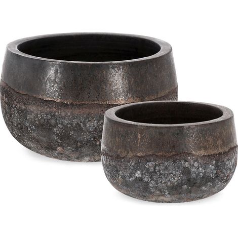 Vasi "Duyen" struttura tonda in terracotta smaltata per esterno set da 2 (1/3)